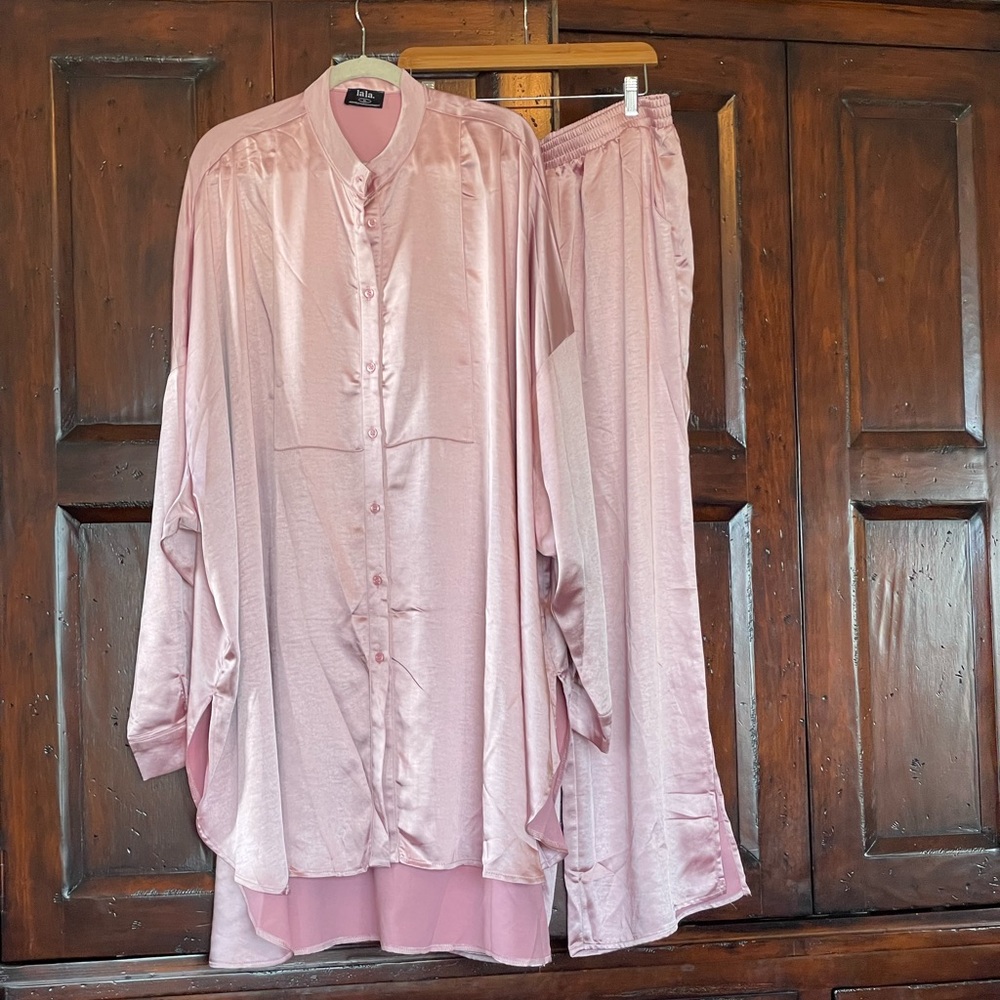 Dressed in LALA Pink Satin Jumpsuit Set